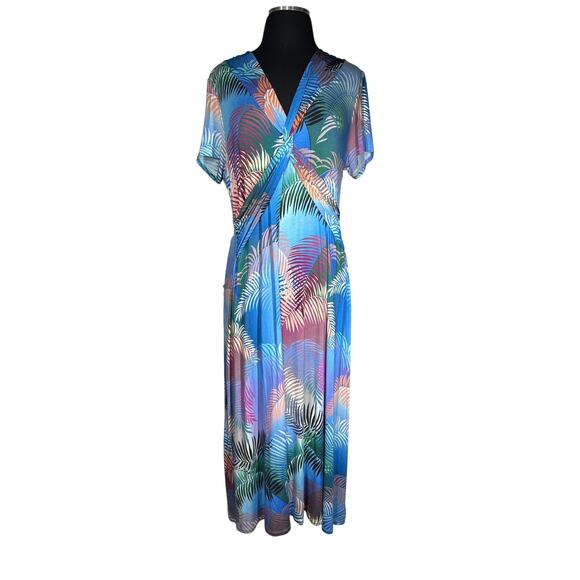 Soft Surroundings Anya Ombre Palms Maxi Dress Jersey Knit Size M Tropical Palms - Picture 2 of 12